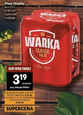 Piwo Warka promocja w Delikatesy Centrum