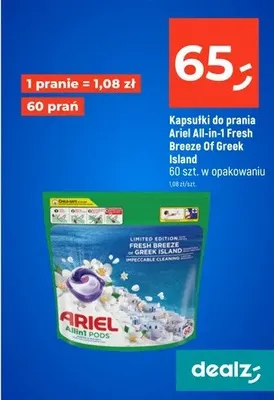 Kapsułki do prania Ariel All-in-1 Fresh Breeze Of Greek Island 60 szt. w opakowaniu promocja w Dealz