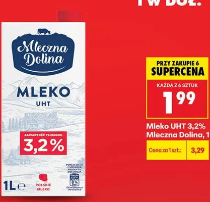 Mleko UHT 3,2% Mleczna Dolina promocja w Biedronka