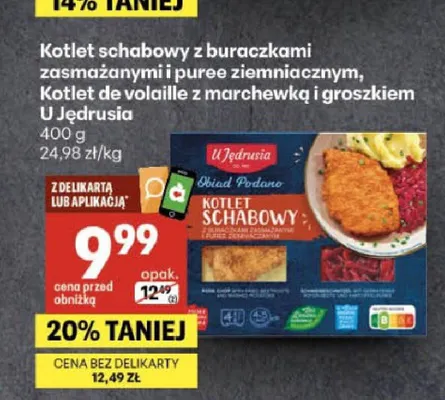 Kotlet schabowy z buraczkami zasmażanymi i puree ziemniaczanym U Jędrusia promocja w Delikatesy Centrum