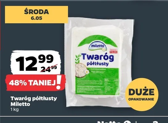 Twaróg półtłusty Miletto promocja w Netto