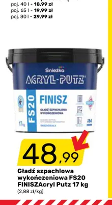 Gładź szpachlowa wykończeniowa FS20 Finisz Acryl-Putz Śnieżka promocja w Bricomarche