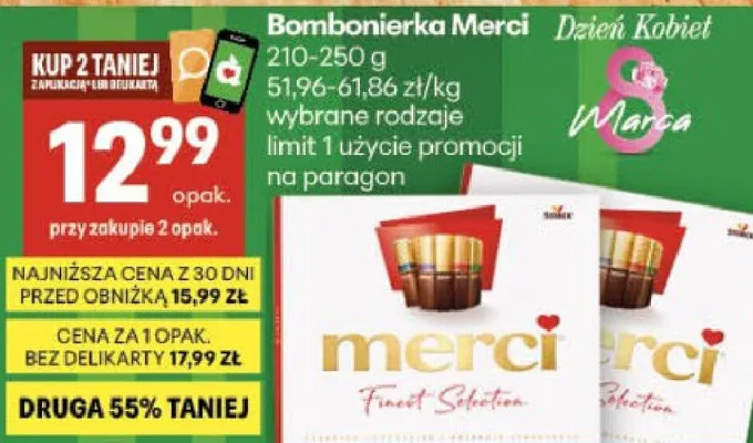 Bombonierka Merci Finest Selection promocja w Delikatesy Centrum