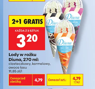 Lody w rożku Diuna owoce lasu promocja w Biedronka