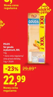Ser gouda w plastrach XXL Pilos promocja w Lidl