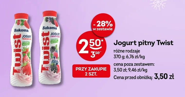 Jogurt pitny Twist różne rodzaje promocja w Żabka