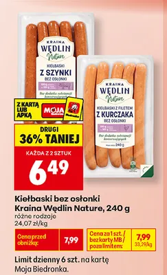 Kiełbaski bez osłonki z filetem z kurczaka Kraina Wędlin Nature promocja w Biedronka