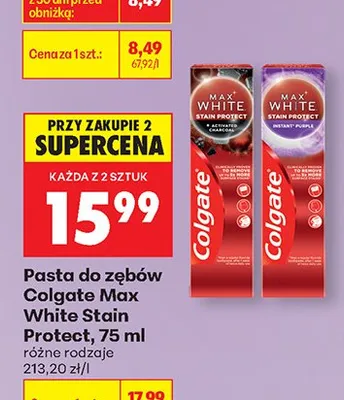 Pasta do zębów Max White Stain Protect różne rodzaje promocja w Biedronka
