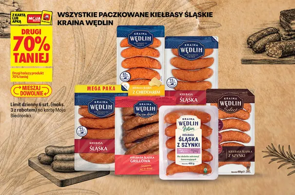 Paczkowane kiełbasy śląskie Kraina Wędlin promocja w Biedronka