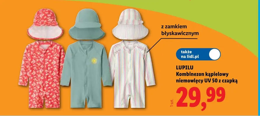 Kombinezon kąpielowy niemowlęcy UV 50 z czapką Lupilu promocja w Lidl