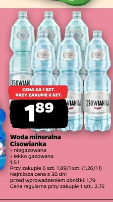 Woda mineralna Cisowianka niegazowana promocja w Netto