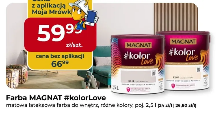 Farba matowa lateksowa do wnętrz różne kolory promocja w PSB Mrówka