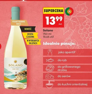 Wino białe półwytrawne Solano promocja w Biedronka