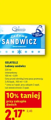 Lody sandwicz śmietankowy Gelatelli promocja w Lidl