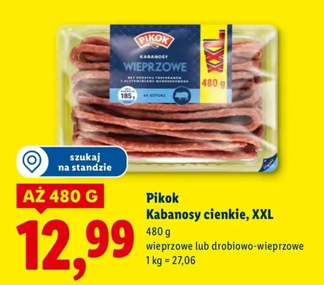 Kabanosy cienkie, XXL wieprzowe  promocja w Lidl