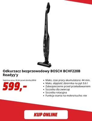 Odkurzacz bezprzewodowy Bosch BCHF220B Readyy'y promocja w Media Markt
