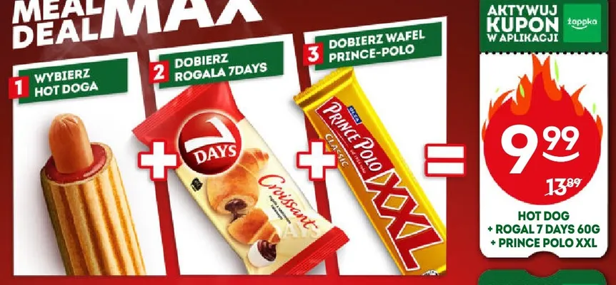 Zestaw Hot Dog + rogal 7 Days 60 g + Prince Polo XXL promocja w Żabka