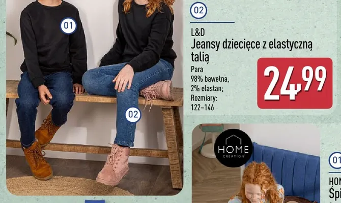 Jeansy dziecięce z elastyczną talią L & D promocja w Aldi