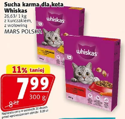 Sucha karma dla kota Whiskas z kurczakiem, z wołowiną promocja w Prim Market