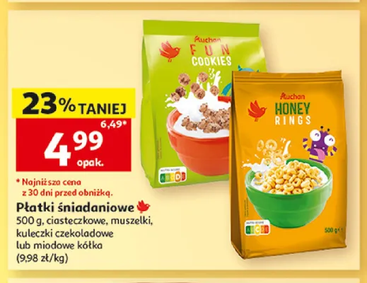 Płatki śniadaniowe miodowe kółka Auchan promocja w Auchan