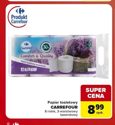 Papier toaletowy Carrefour Essential lawendowy 3-warstwowy promocja w Carrefour Market