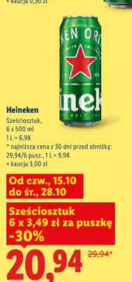 Piwo Heineken Original 6-pak 500 ml promocja w Lidl