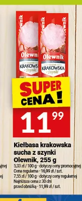 Kiełbasa krakowska sucha z szynki Olewnik promocja w Twój Market
