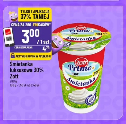 Śmietanka luksusowa Zott Primo 30% promocja w POLOmarket