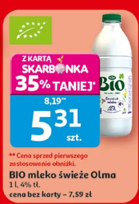 BIO mleko świeże Olma 1L 4% tł. promocja w Auchan