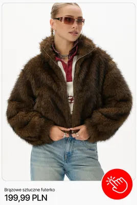 Brązowe sztuczne futerko Cropp promocja w Cropp