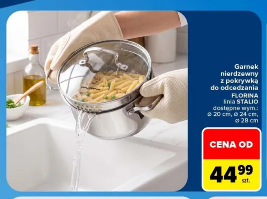 Garnek nierdzewny z pokrywką do odcedzania Stalio Florina promocja w Carrefour