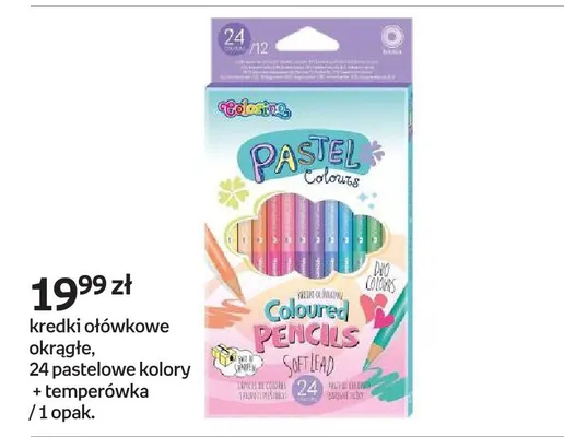 Kredki ołówkowe okrągłe pastelowe Colorino 24 pastelowe kolory z temperówką promocja w Empik