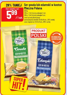 Ser edamski w kostce Mleczna Polana promocja w POLOmarket