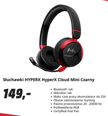 Słuchawki HyperX Cloud Mini czarny promocja w Media Markt