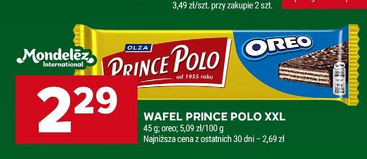 Wafel Prince Polo XXL oreo promocja w Stokrotka