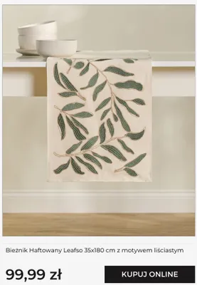 Bieżnik haftowany home&you Leafso 35x180 cm z motywem liściastym promocja w home&you