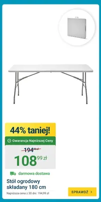 Stół ogrodowy składany 180 cm promocja w ERLI