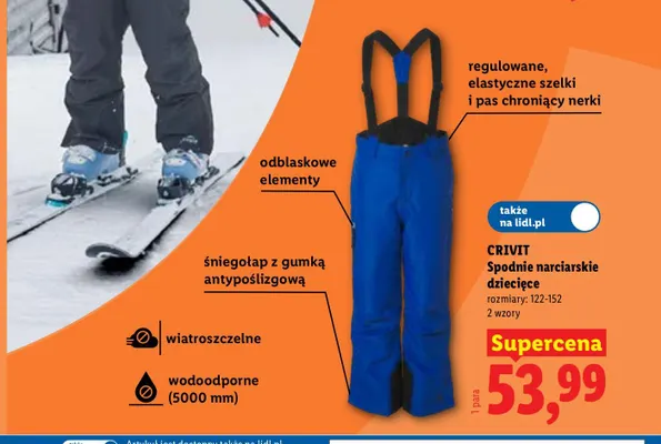 Spodnie narciarskie dziecięce Crivit promocja w Lidl