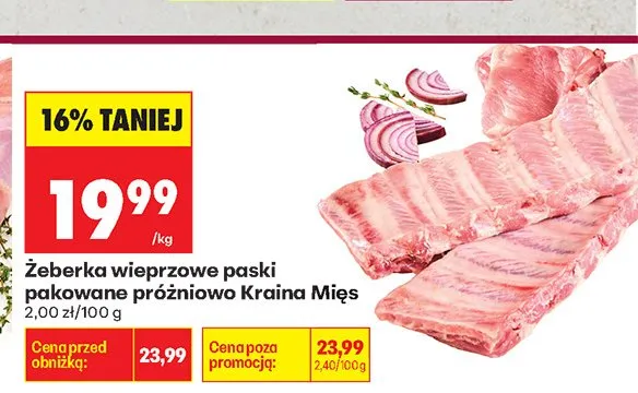 Żeberka wieprzowe paski pakowane próżniowo Kraina Mięs promocja w Biedronka
