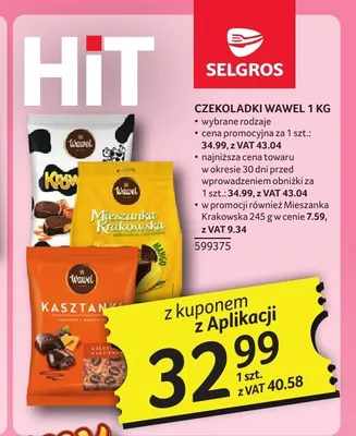 Czekoladki Wawel Kasztanki 1kg promocja w Selgros