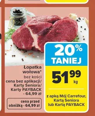 Łopatka wołowa bez kości promocja w Carrefour