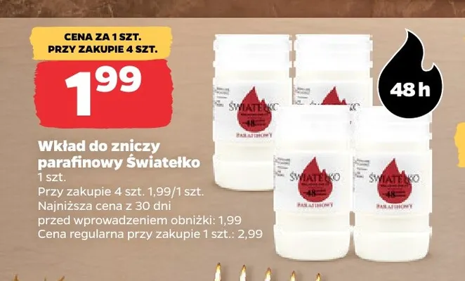Wkład do zniczy parafinowy Światełko promocja w Netto