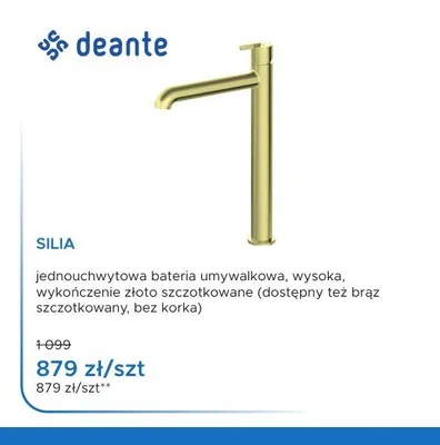 Bateria umywalkowa wysoka Deante Silia złoto szczotkowane promocja w Blu Salony Łazienek