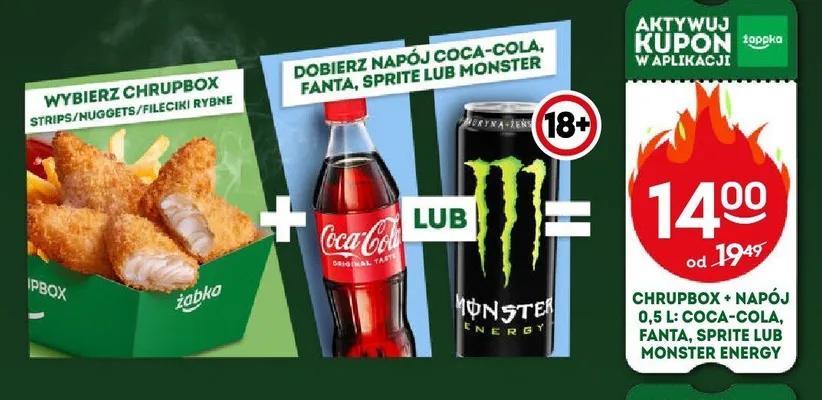 Zestaw Chrupbox + napój Coca-Cola, Fanta, Sprite lub Monster Energy promocja w Żabka
