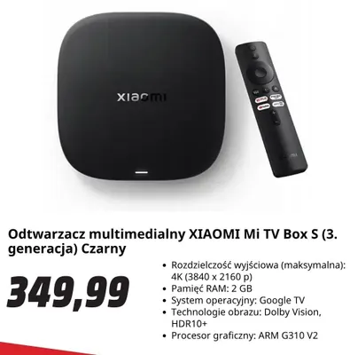 Odtwarzacz multimedialny Xiaomi Mi Tv Box S (3. generacja) czarny promocja w Media Markt