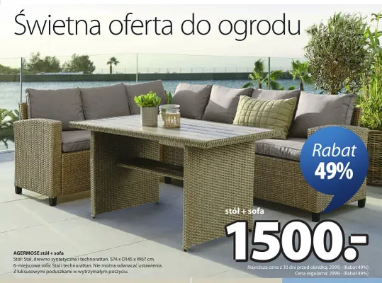 Stół + sofa AGERMOSE S74xD145xW67cm promocja w Jysk