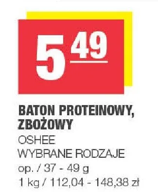 Baton proteinowy, zbożowy wybrane rodzaje Oshee promocja w SPAR