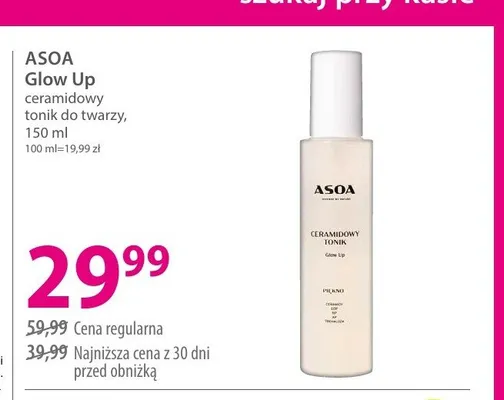 Ceramidowy tonik do twarzy ASOA Glow Up promocja w Hebe