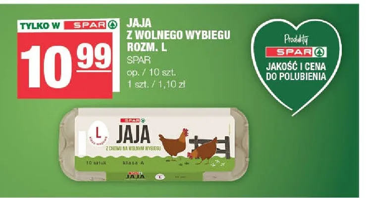 Jaja z wolnego wybiegu rozm. L Spar promocja w SPAR