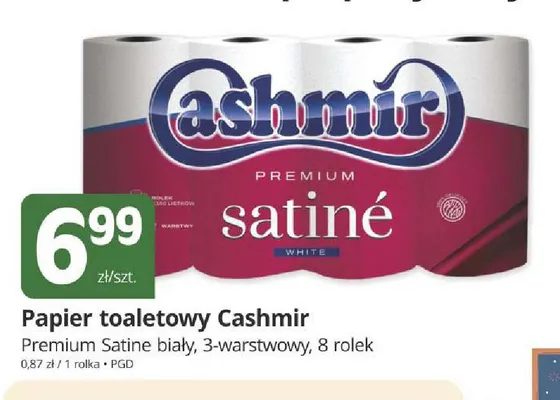 Papier toaletowy Cashmir Premium Satine biały 3-warstwowy 8-pak promocja w Marketvita